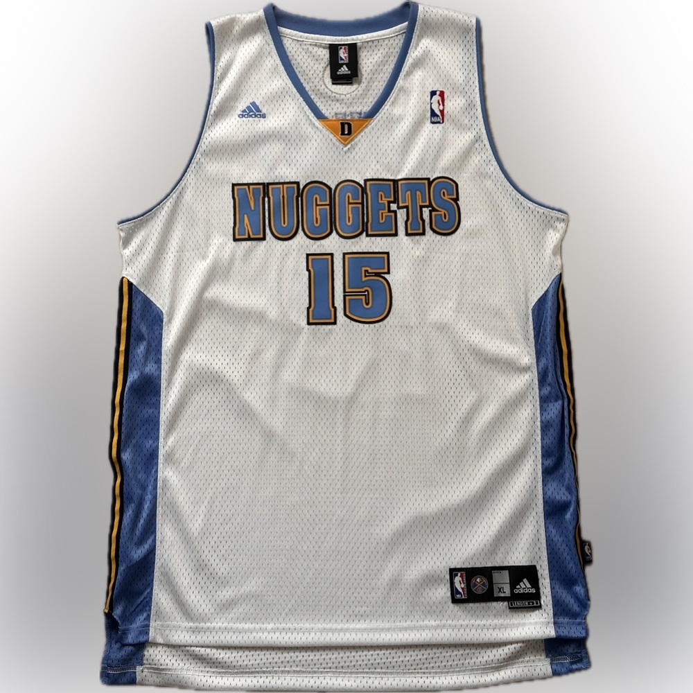 Authentic Adidas Carmelo Anthony Denver Nuggets White and Blue Jersey